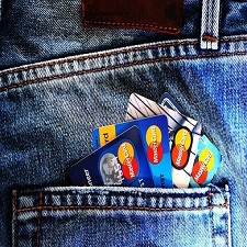 credit cards in a jeans pocket