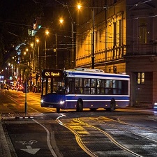a bus at night